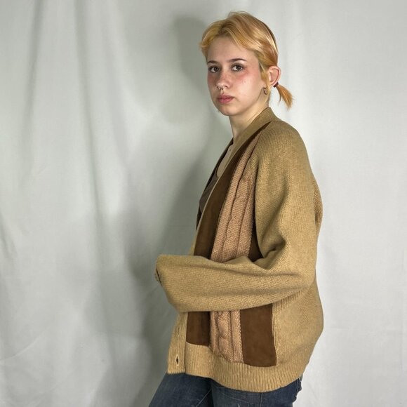 Men's Wool Beige Grampa "Kramer" Style Cardigan - Picture 2 of 11